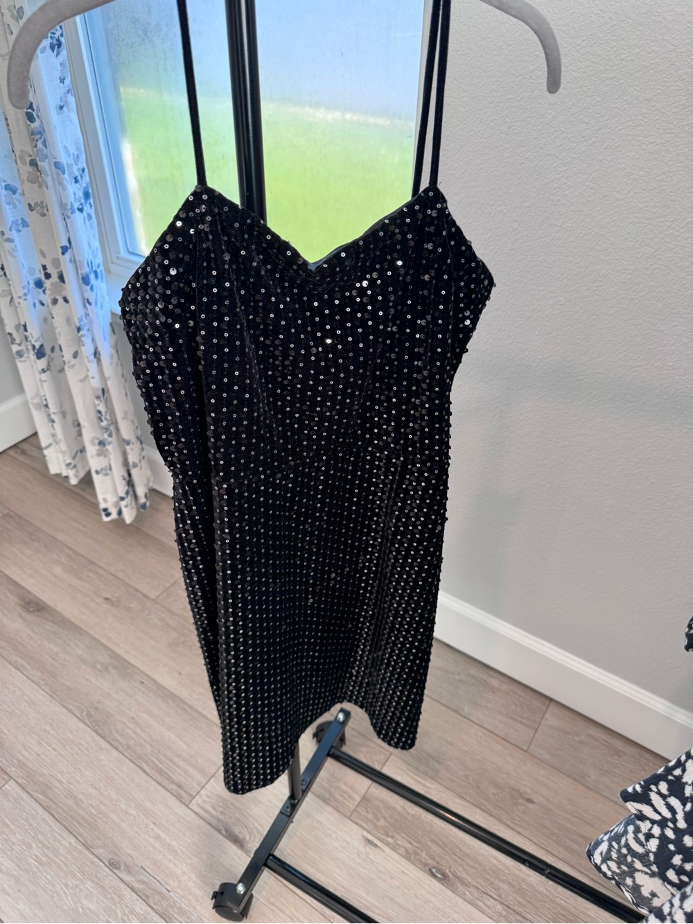 David's Bridal Black Sequined Mini Slip Dress